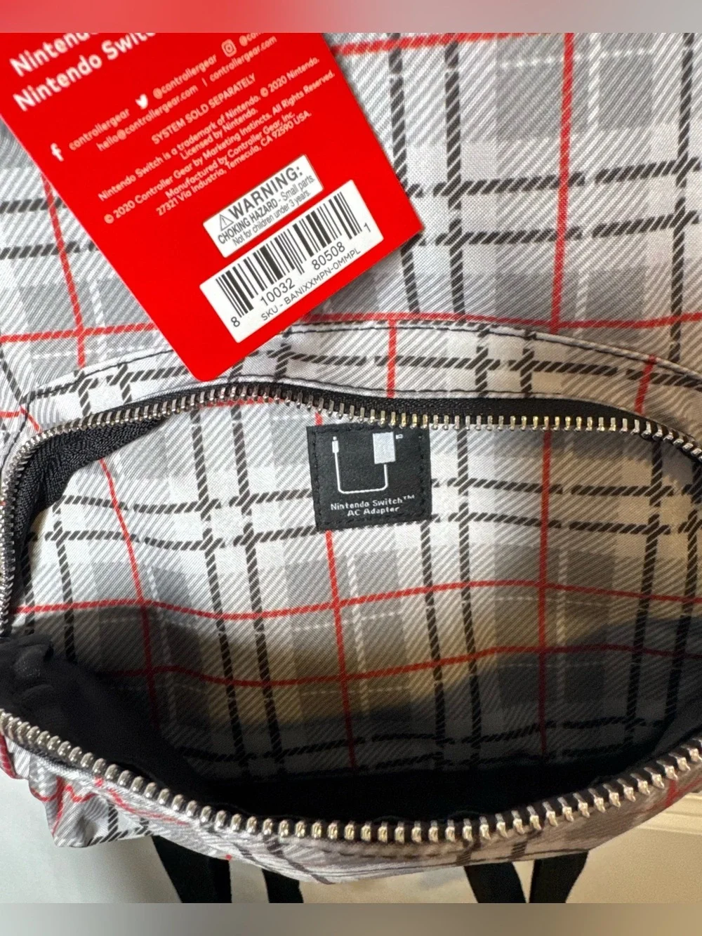 Nintendo switch Super Mario Plaid pattern Mini Backpack with Red 'M' Patch game